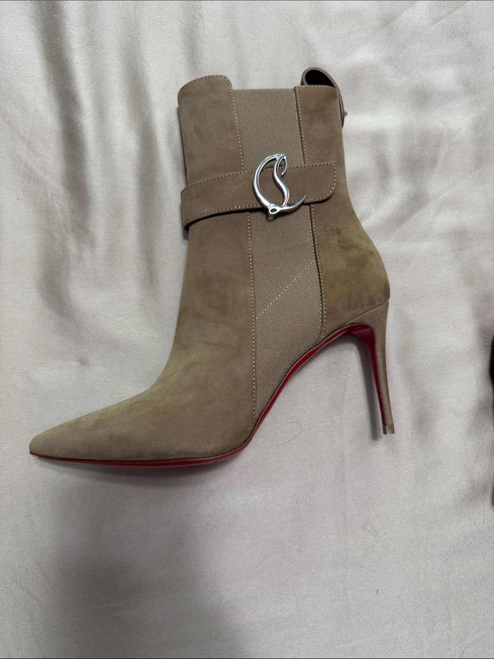 Taupe Suede Pointed-Toe Stiletto Ankle Boot